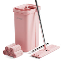 Mop and Bucket Set – Flat Squeeze, Long Handle, 4 Pads