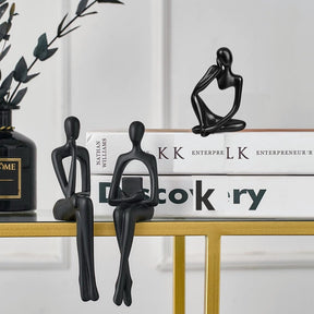 Thinker Statue Set – 3 Abstract Resin Figurines, Black