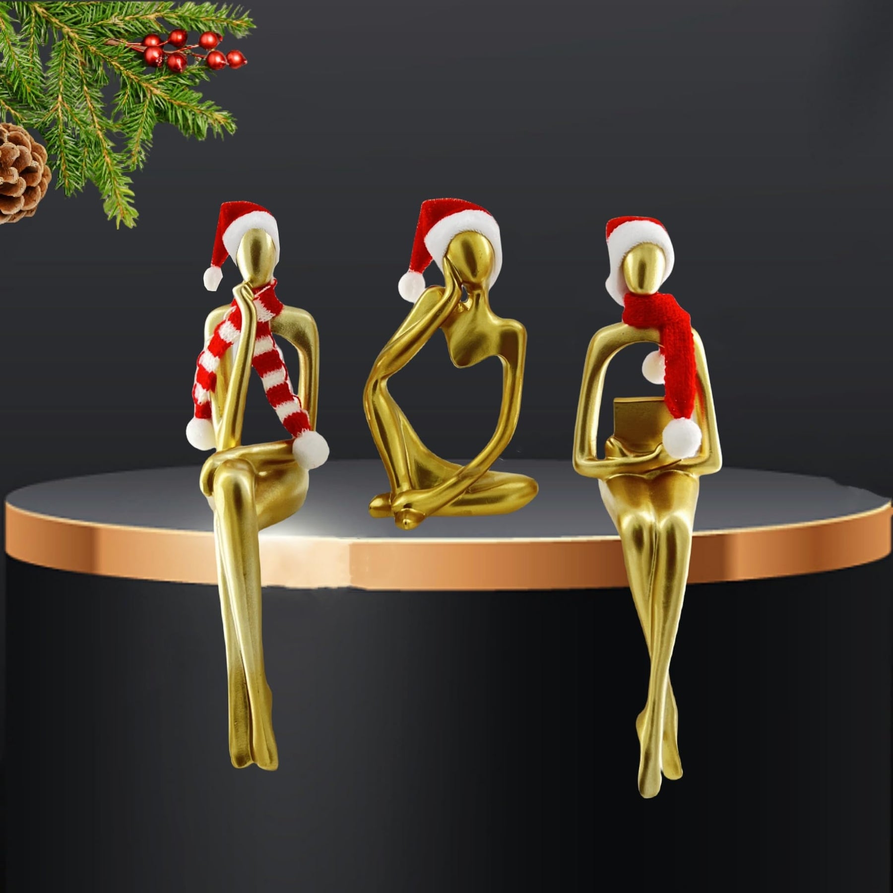 Thinker Statue Set – 3 Abstract Resin Figurines, Black