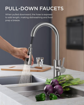 Pull Down Kitchen Faucet – Brushed Nickel, Single Handle