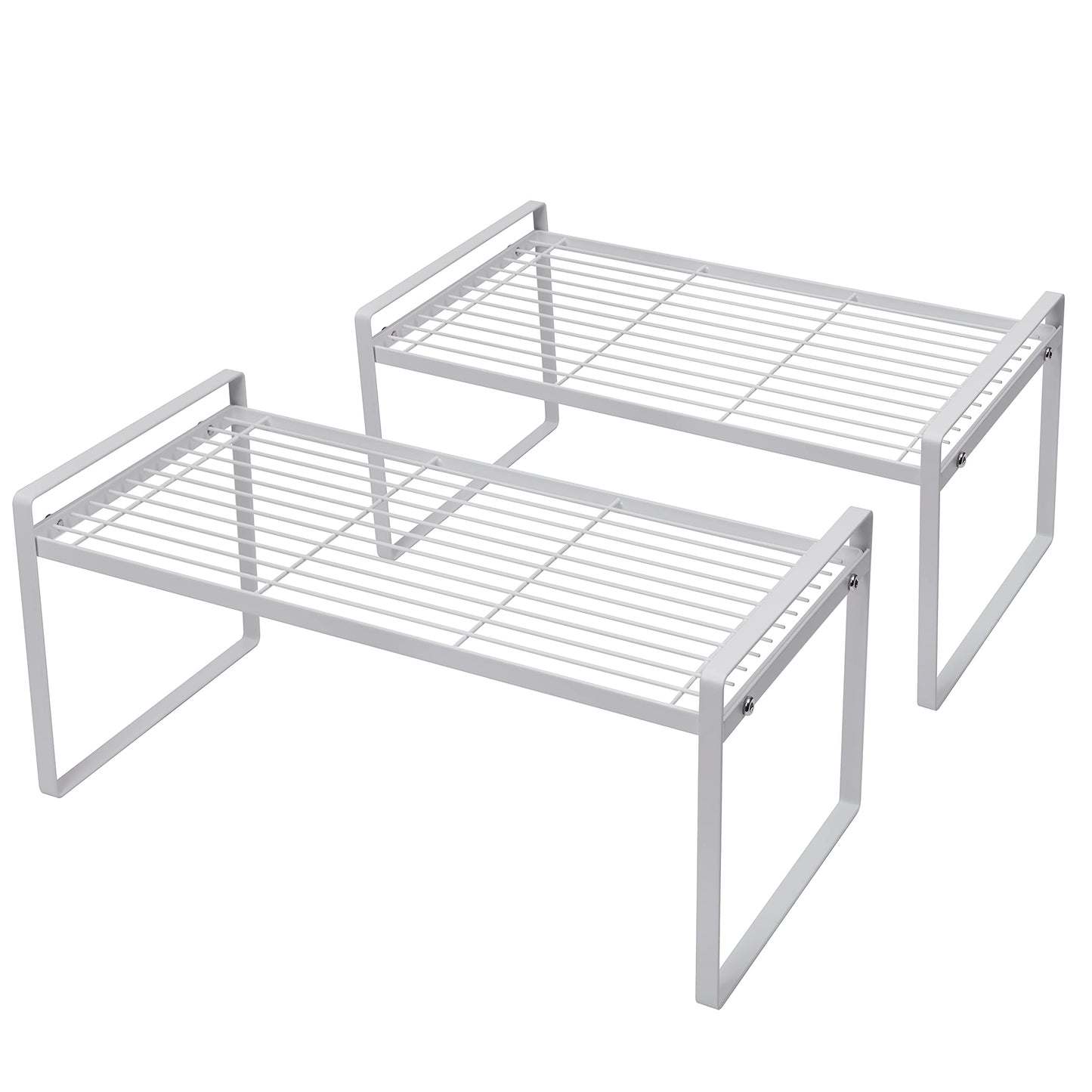 Stackable Shelf Organizers – 2-Pack Cabinet Counter Racks, White