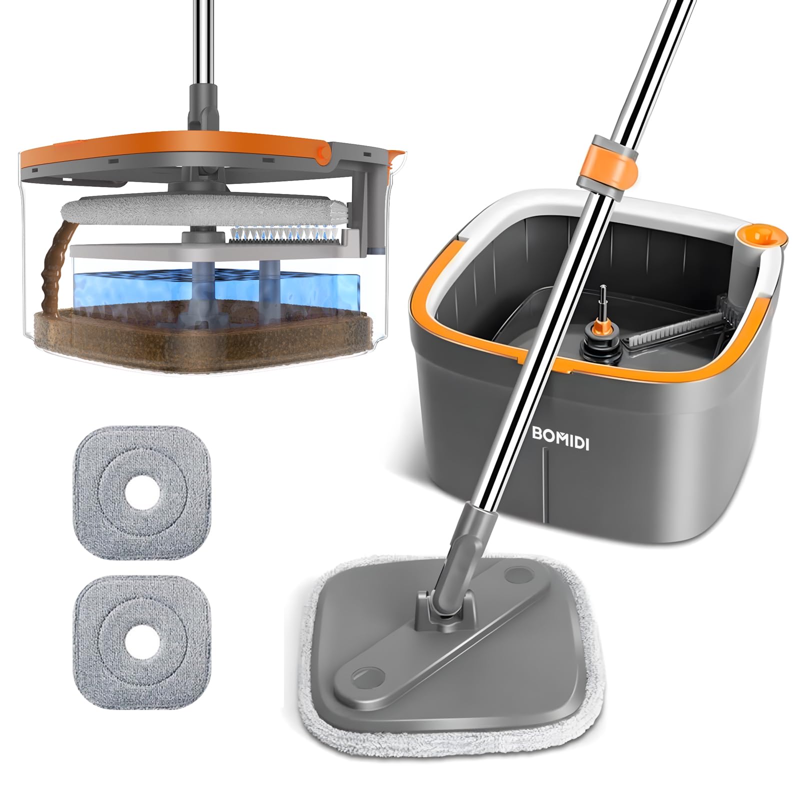 Spin Mop System – Dual Bucket with Washable Microfiber Pads