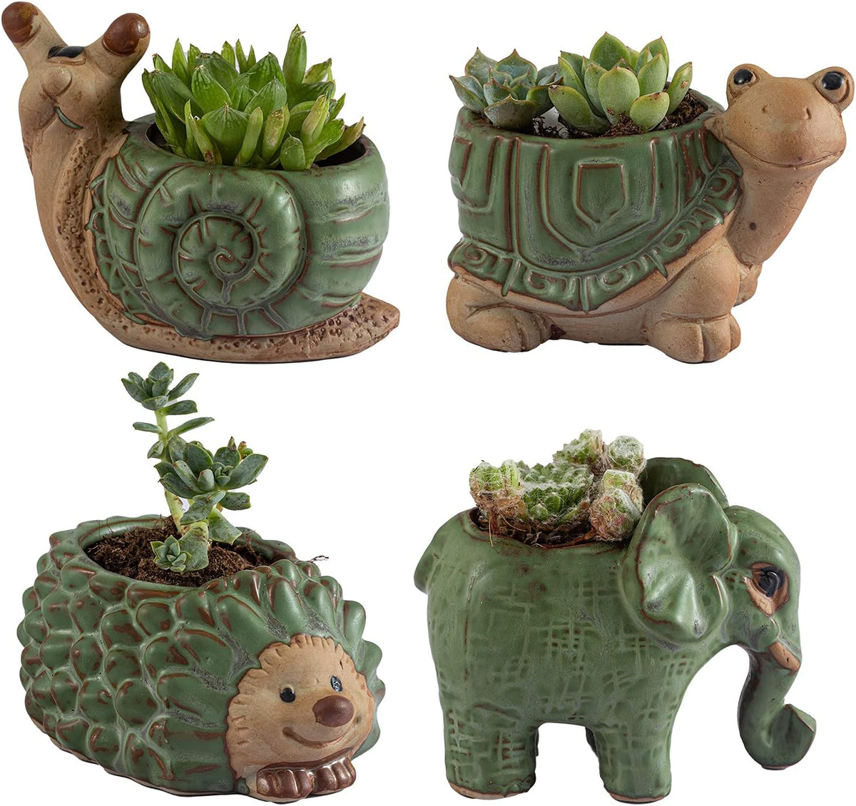 Ceramic Animal Planters – 4PCS Cute Mini Pots with Drainage