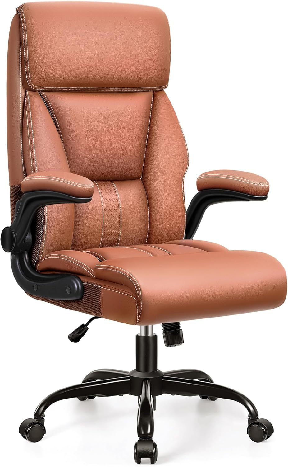 Executive Office Chair – Leather, Flip-Up Arms, Swivel, Brown