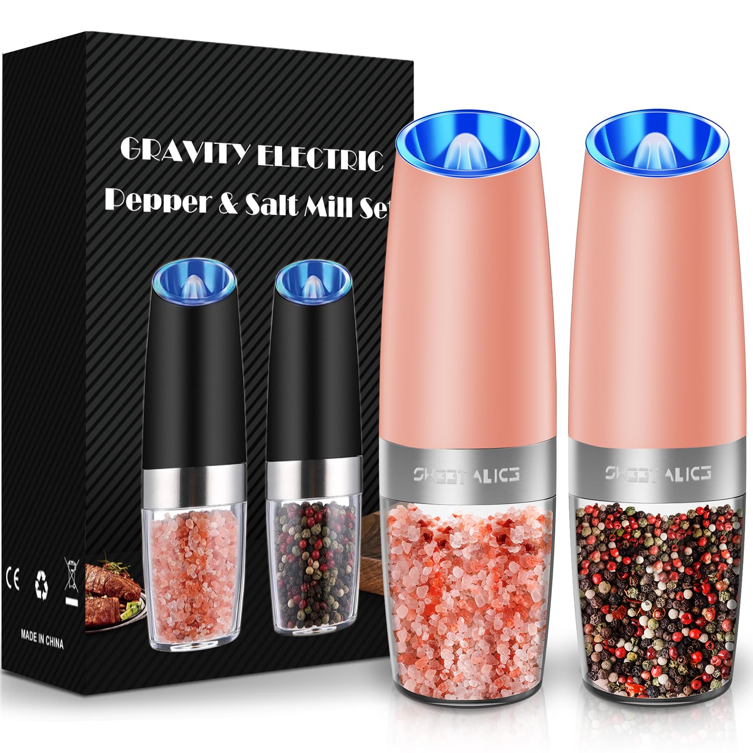 Electric Salt & Pepper Grinder Set – LED Light, Adjustable Coarseness