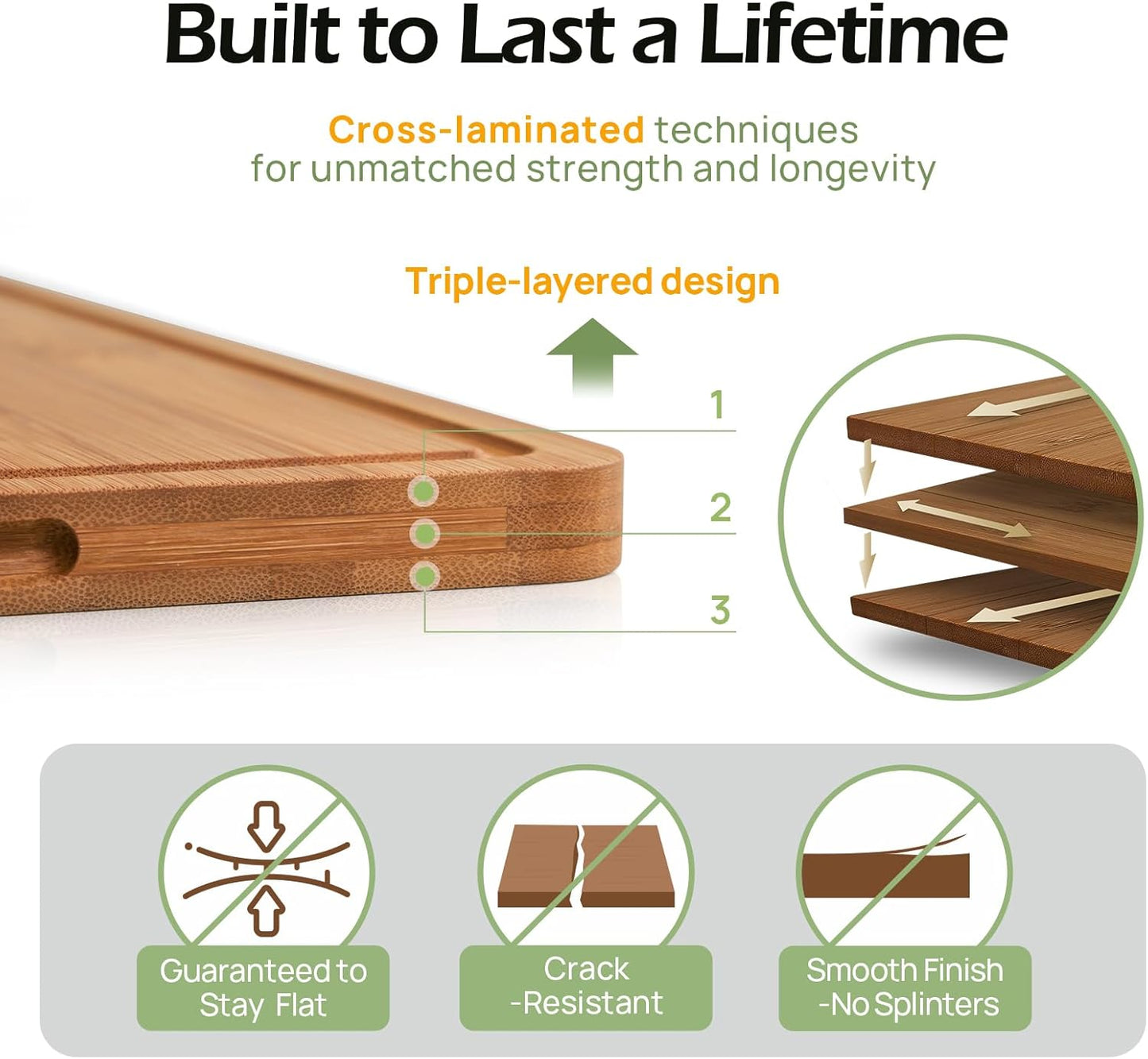 Bamboo Cutting Board – Juice Grooves & Handles, Multipurpose
