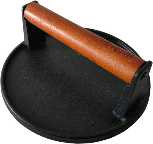 Cast Iron Burger Press – 7" Round, Wooden Handle