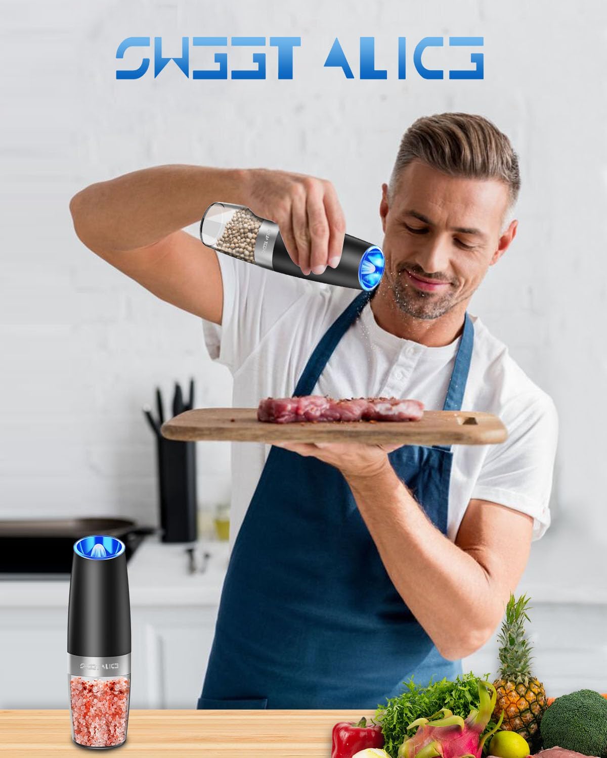 Electric Salt & Pepper Grinder Set – LED Light, Adjustable Coarseness