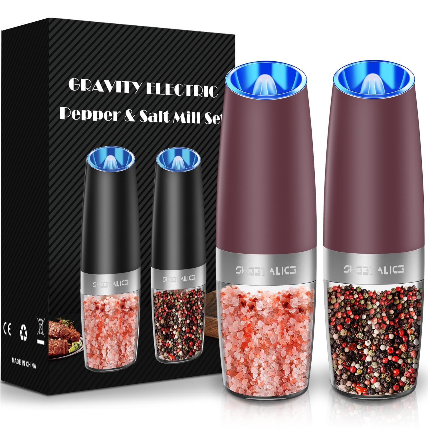 Electric Salt & Pepper Grinder Set – LED Light, Adjustable Coarseness