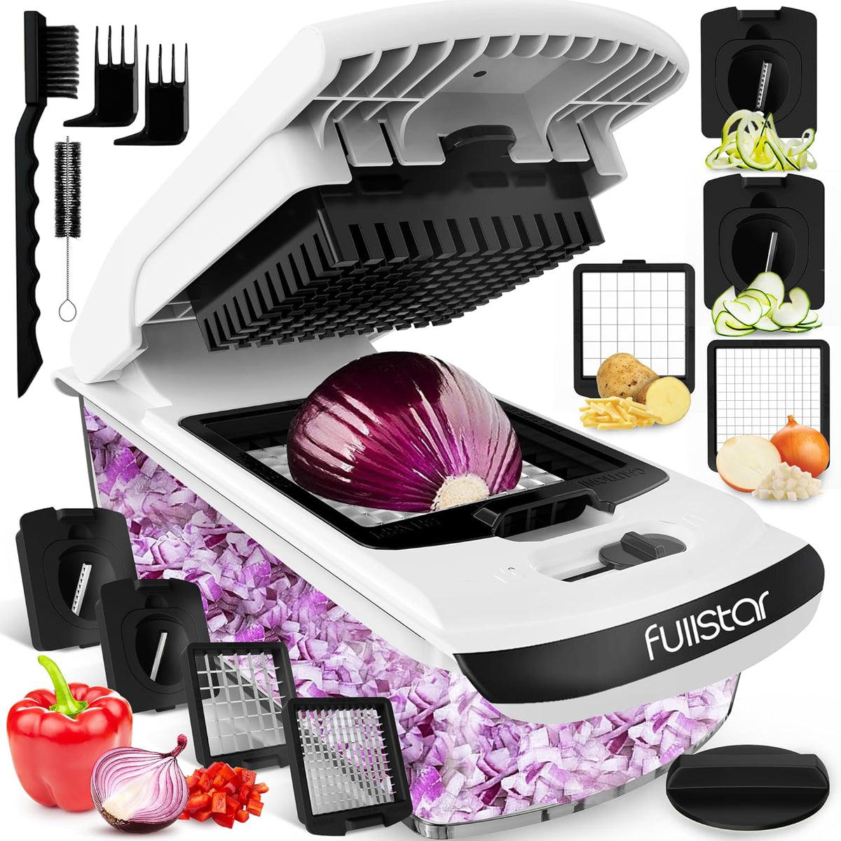 Vegetable Chopper and Spiralizer – 4-in-1 Food Cutter with Container