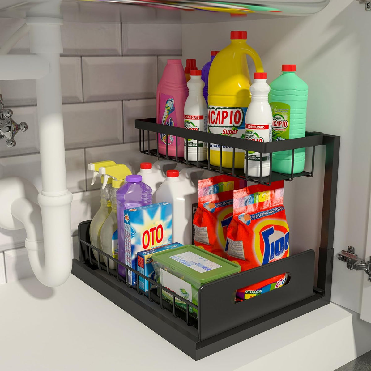 Under Sink Organizer – 2-Tier Sliding Shelf, Black