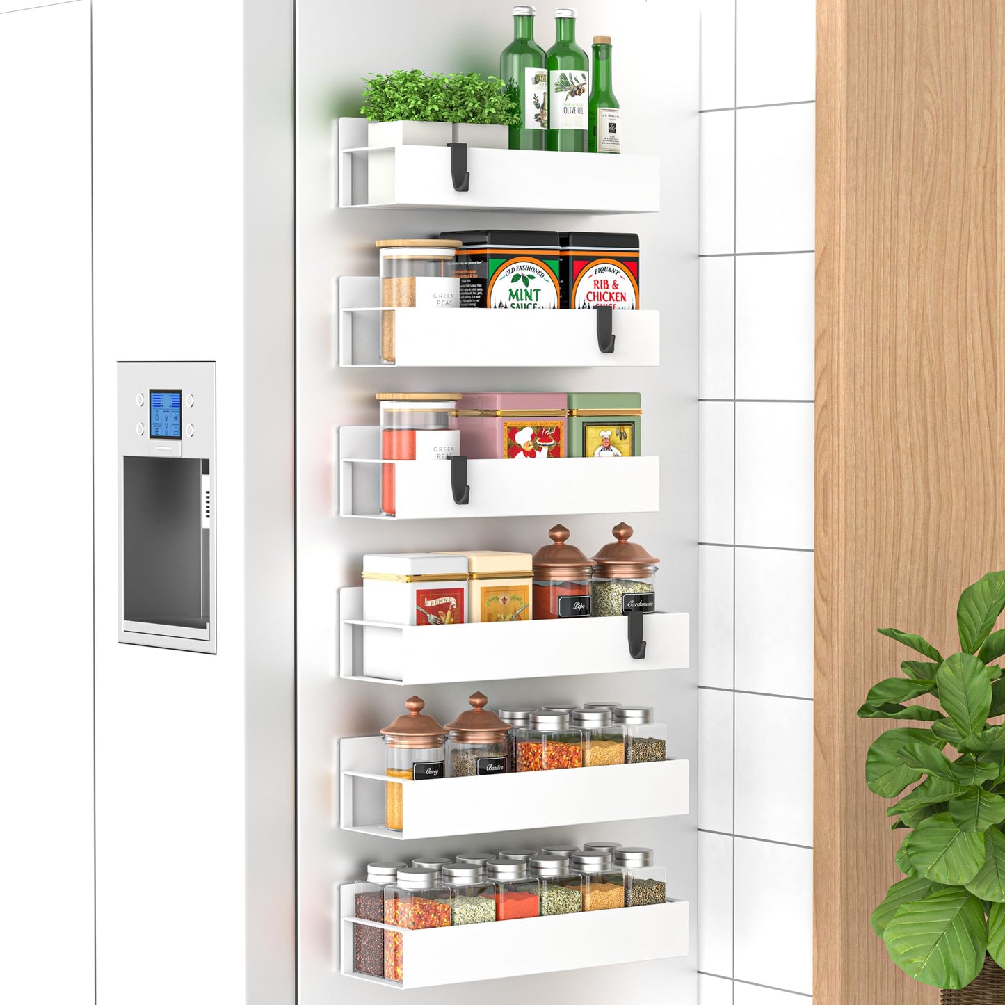 Magnetic Spice Rack – 4-Pack Fridge and Oven Organizer Set, Black