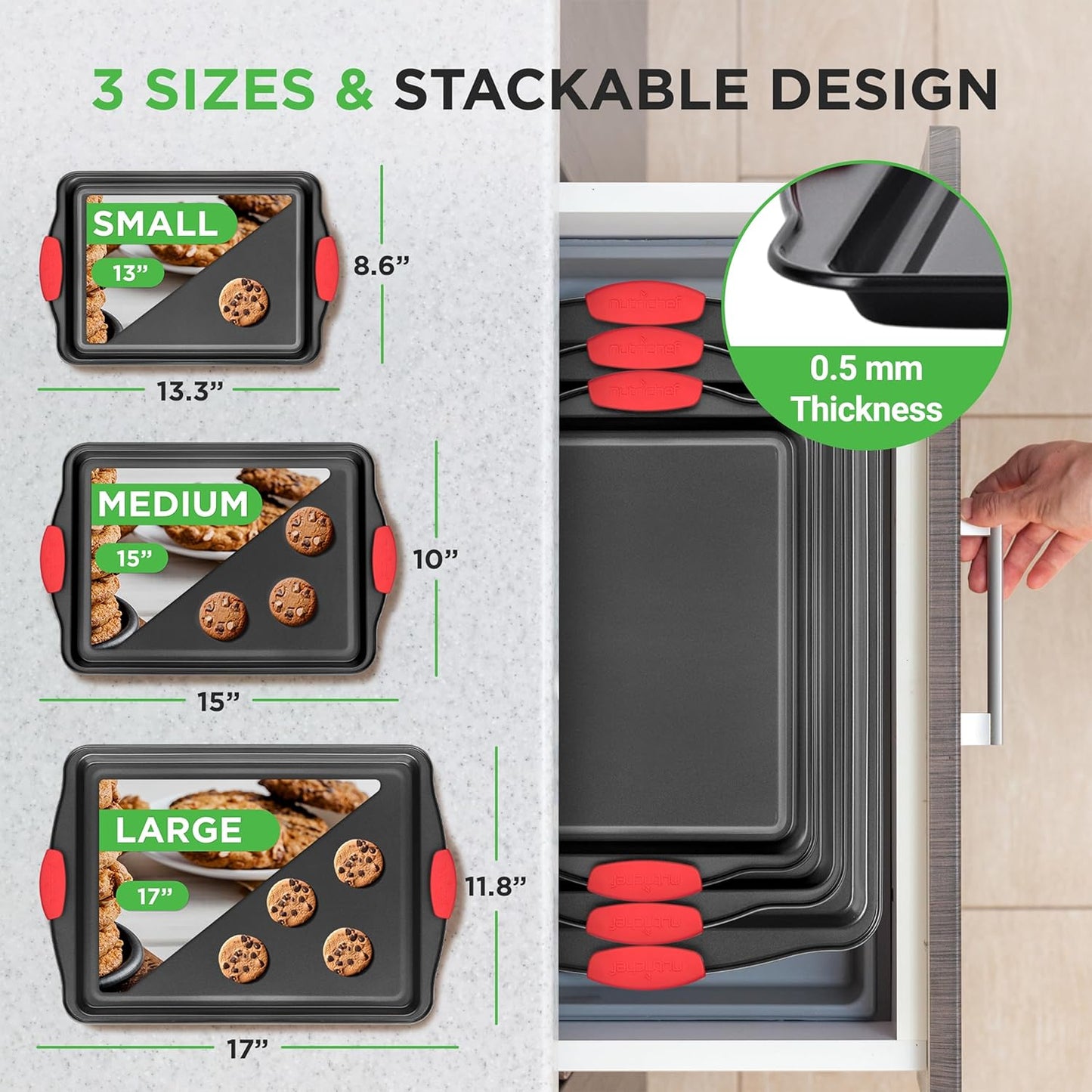 Nonstick Baking Pans – 3-Piece Oven Set with Silicone Handles