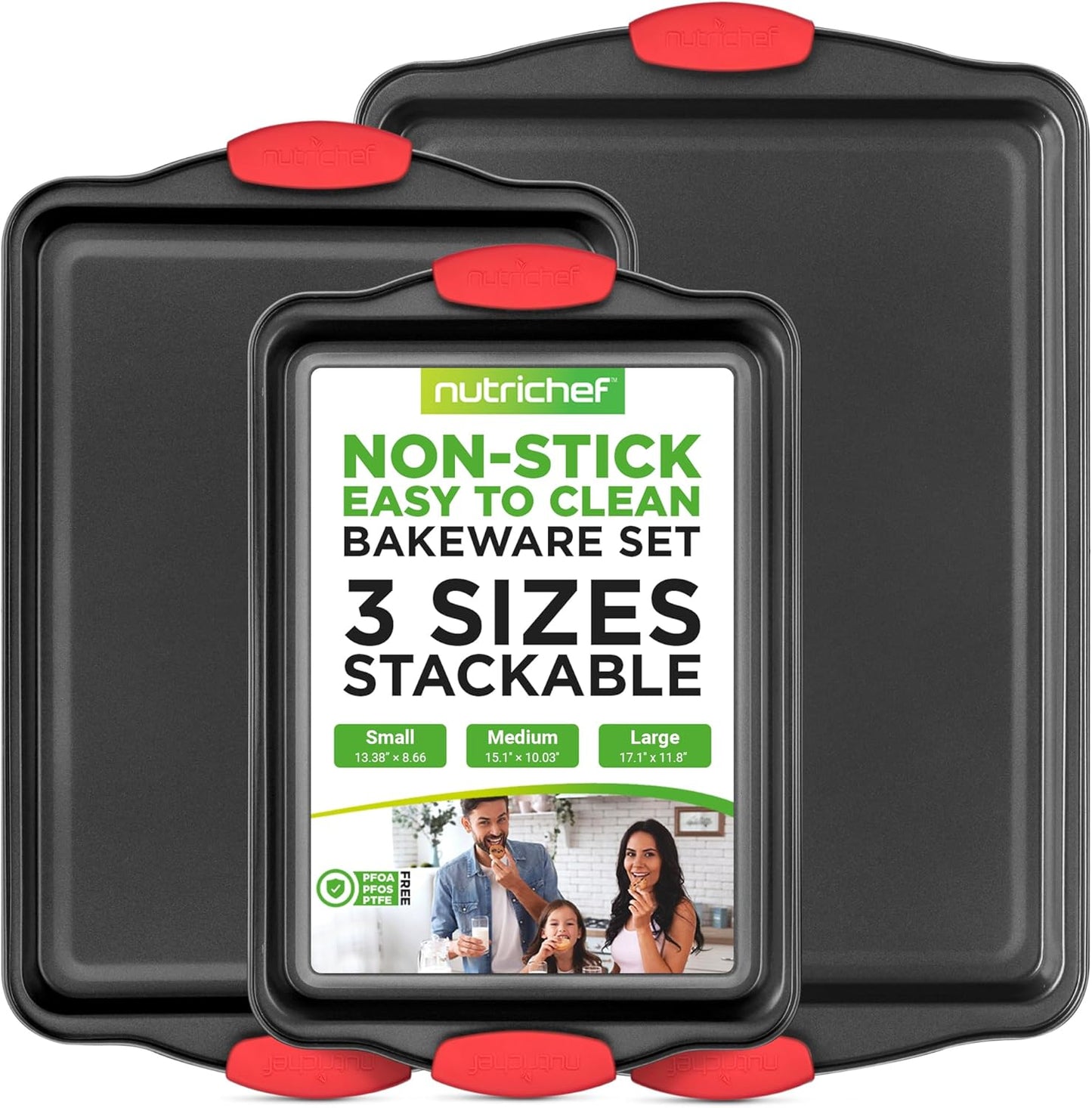 Nonstick Baking Pans – 3-Piece Oven Set with Silicone Handles
