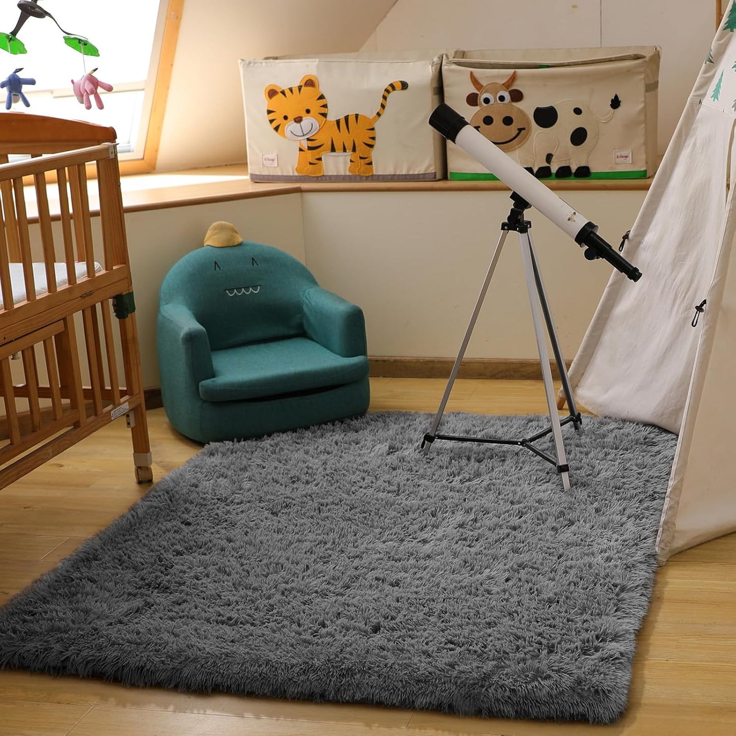 Fluffy Shag Rug – 4x6 Grey Carpet for Bedroom, Living Room, Dorm