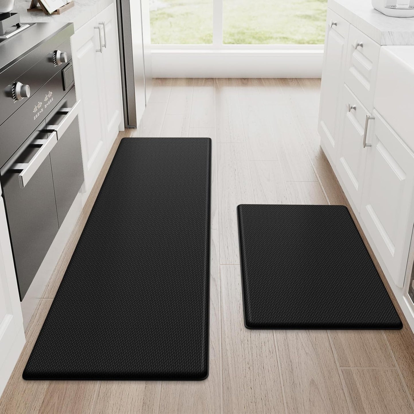 Kitchen Mats – 2PCS Anti-Fatigue Cushioned Rugs for Floor, Black