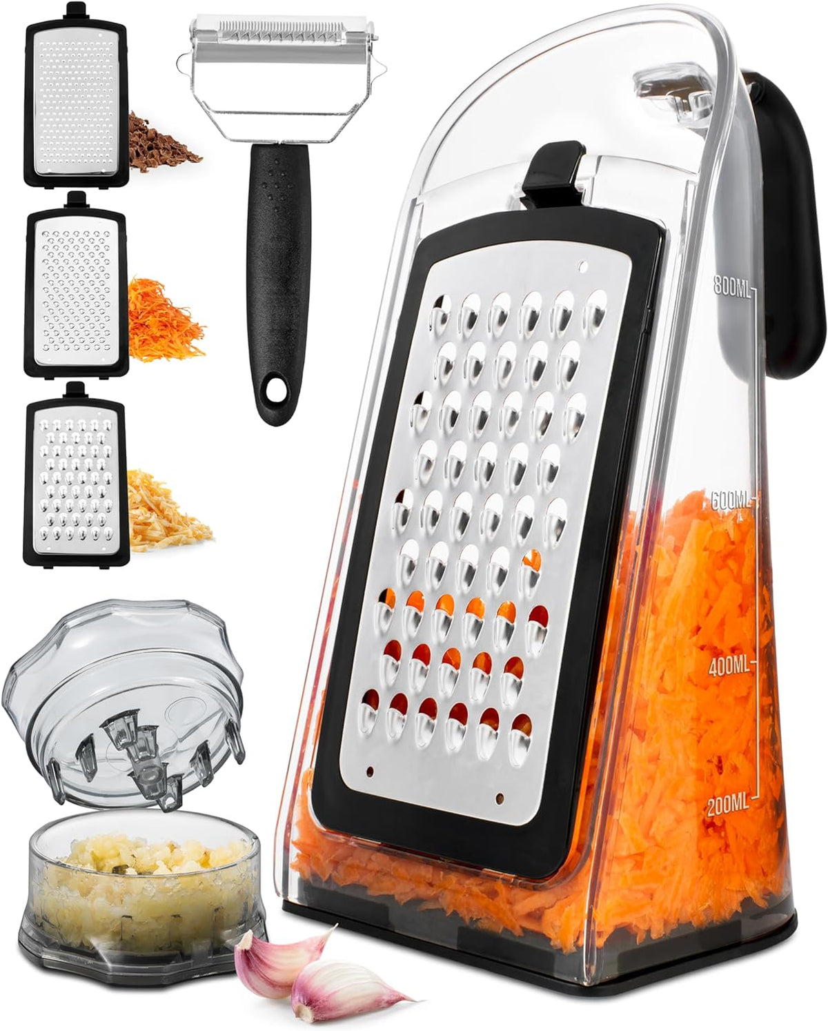 Box Cheese Grater – Garlic Crusher & Peeler, 3 Blades