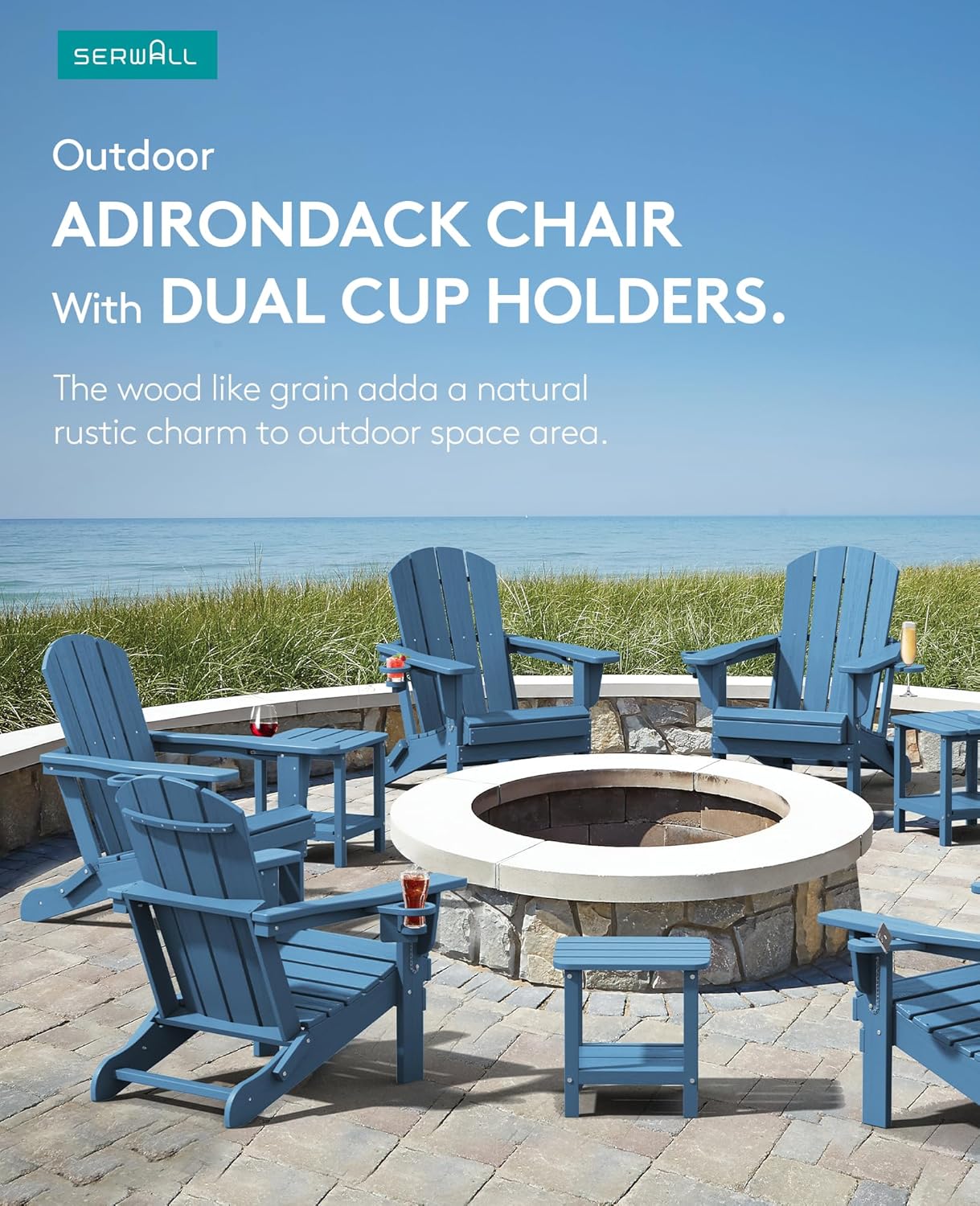 Folding Adirondack Chair – Weatherproof HDPE, Wood-Look