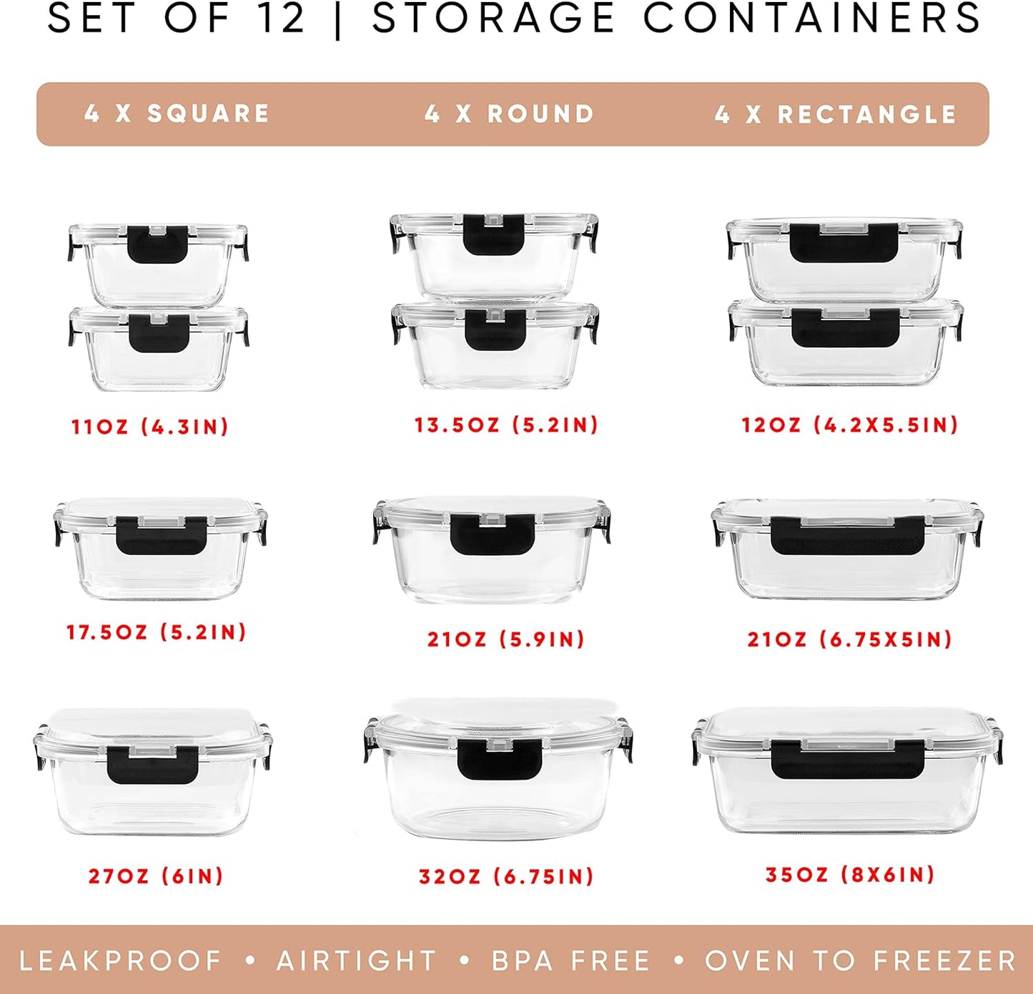 Glass Food Storage Containers – 24PCS Airtight, Freezer Safe Set