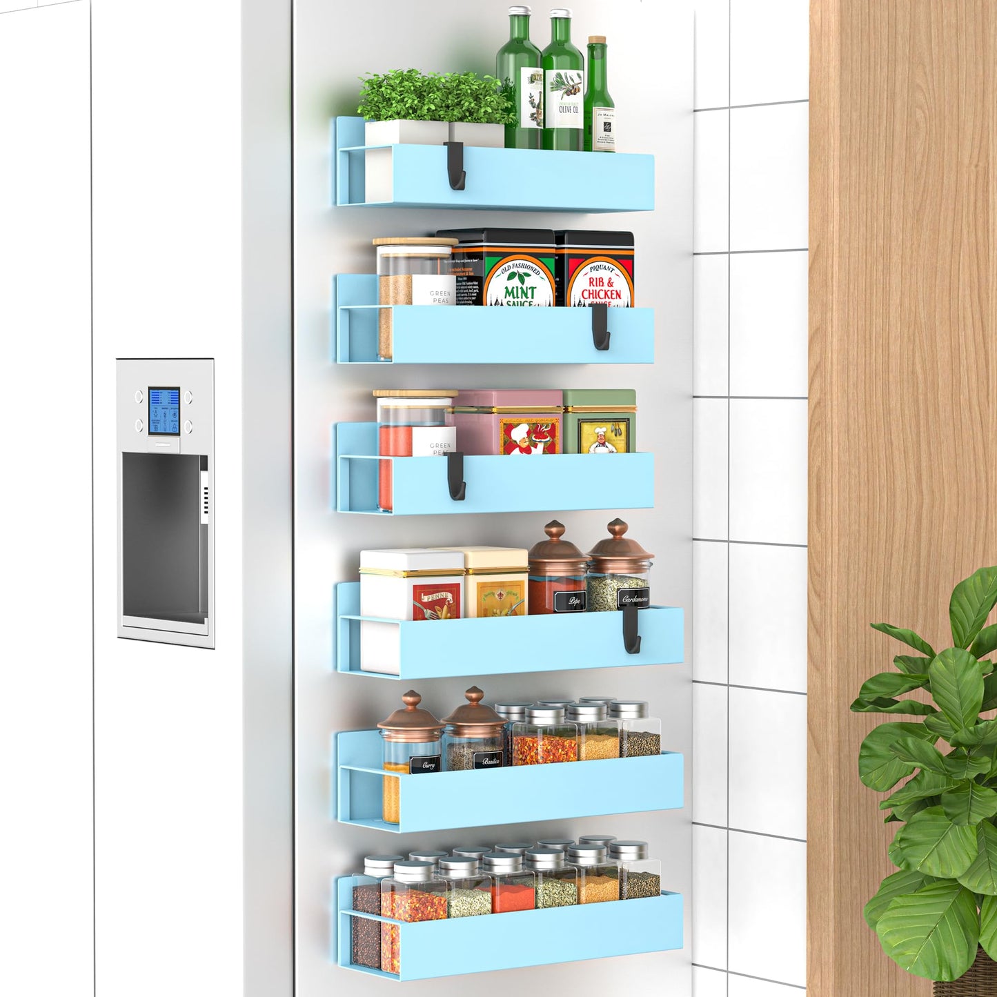 Magnetic Spice Rack – 4-Pack Fridge and Oven Organizer Set, Black