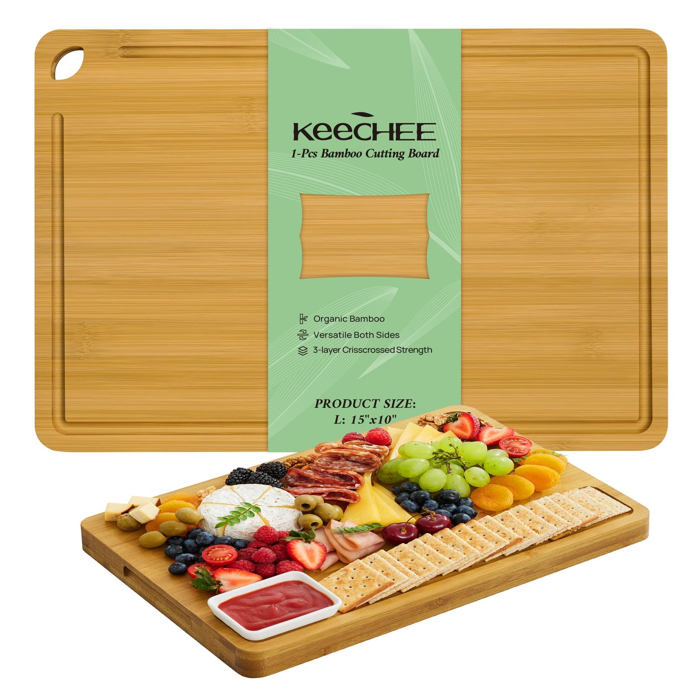 Bamboo Cutting Board – Juice Grooves & Handles, Multipurpose