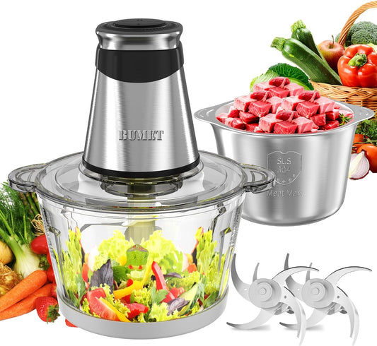 Electric Food Processor – 500W, 2x8 Cup Bowls, Chopper and Grinder Combo
