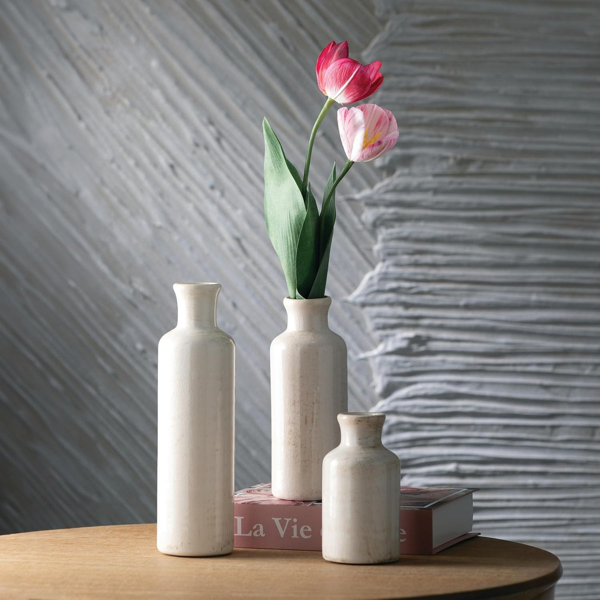 White Ceramic Vase Set – Decorative Vases for Shelf or Table