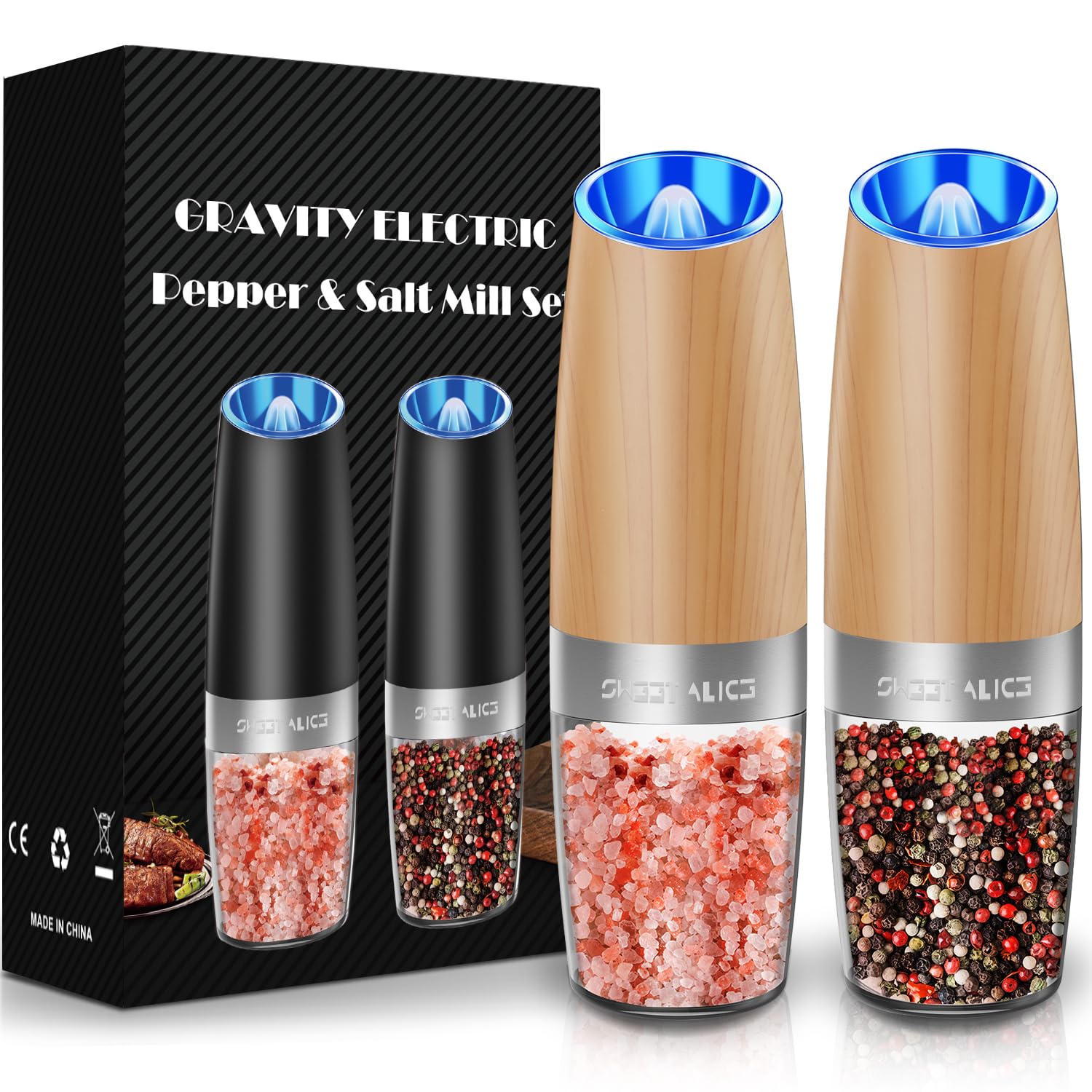 Electric Salt & Pepper Grinder Set – LED Light, Adjustable Coarseness