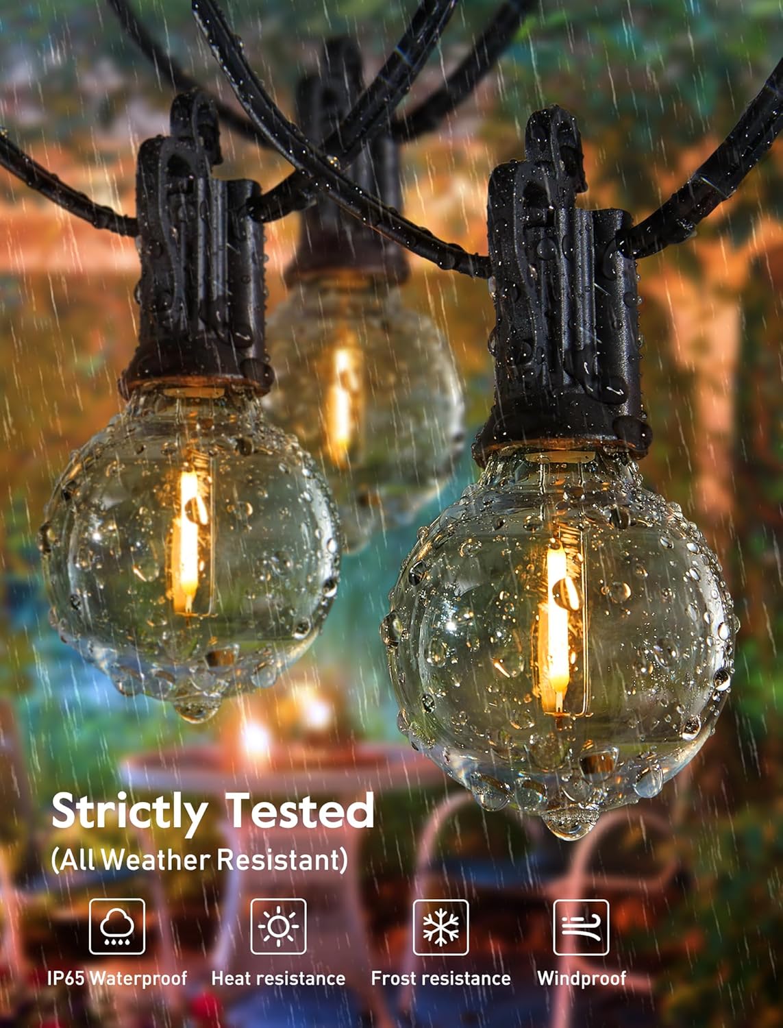 Solar String Lights – 38FT G40 Bulbs with USB, Waterproof Patio Lights