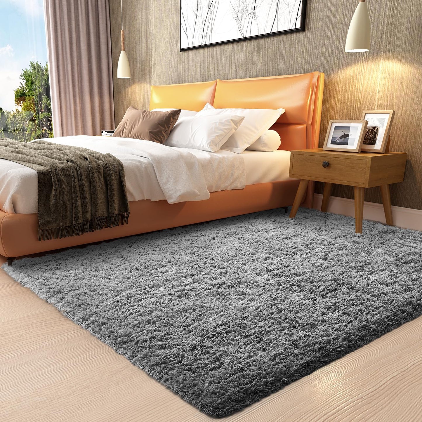 Fluffy Shag Rug – 4x6 Grey Carpet for Bedroom, Living Room, Dorm