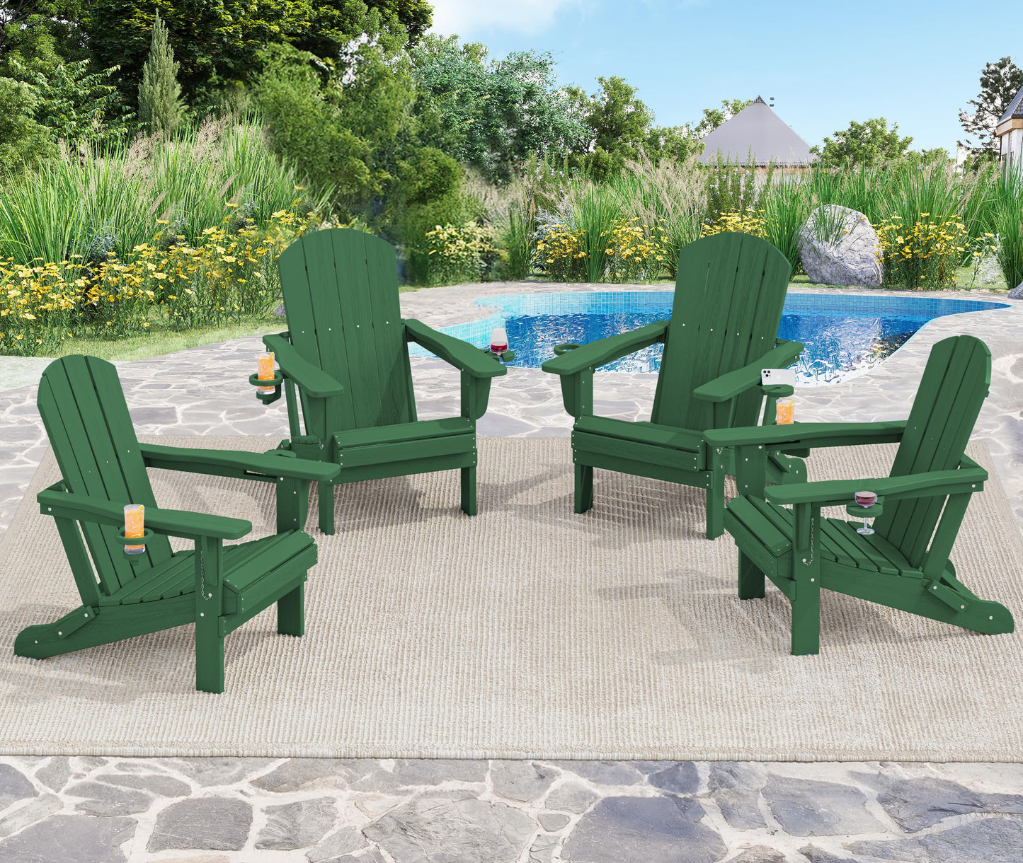 Folding Adirondack Chair – Weatherproof HDPE, Wood-Look